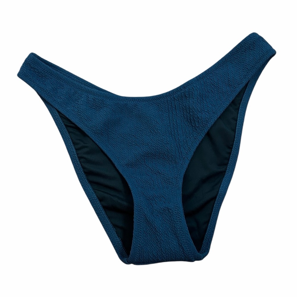 J. Crew Navy Textured Curved Waist Cheeky Bikini Swim Bottom Womens Sz Small NWT